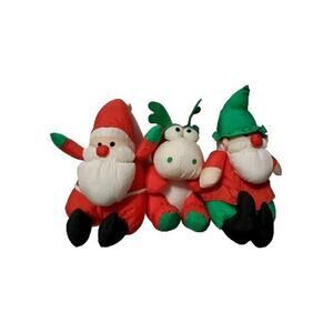 Soft Dreams Vintage Nylon Stuffed Plush Christmas Holiday Set Moose Santa Elf